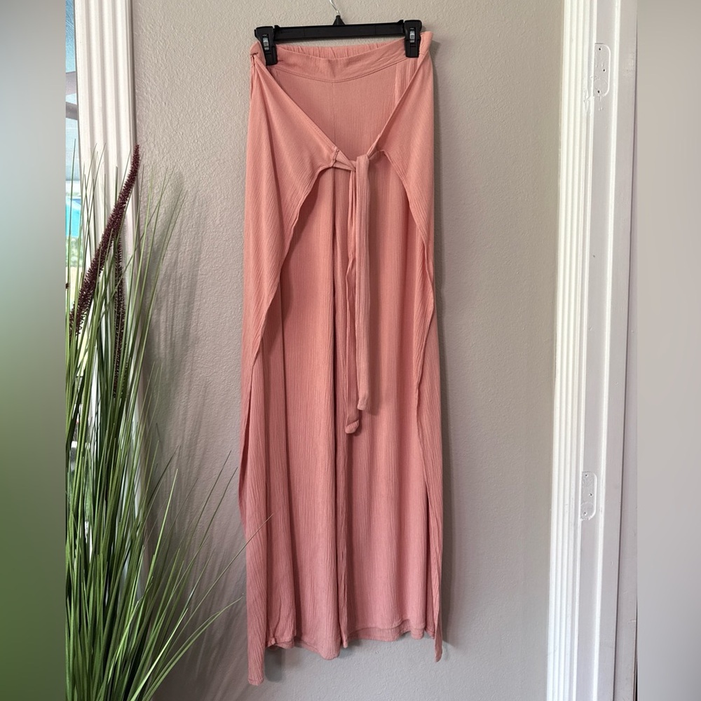 #623 Agaci Light peach wrap pants wide leg size medium